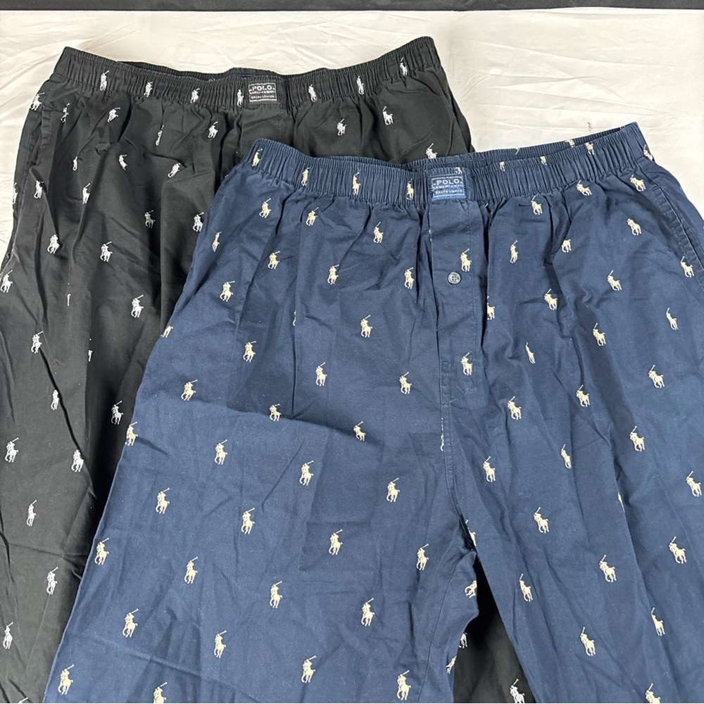 2 Polo by Ralph Lauren Pony-Embroidered Sleeping Pants Navy & Black Large